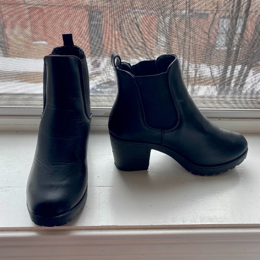 Nasty Gal Black Faux Leather Heeled Ankle Boots